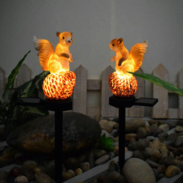 Garten-Eichhörnchen-Sonnenblumen-Dekoration mit Solarlichtern – 4 Stück