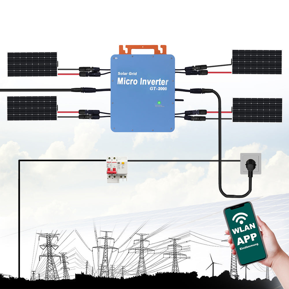GT 2000W Mikro Wechselrichter integriertem WiFi für Balkonkraftwerk IP66