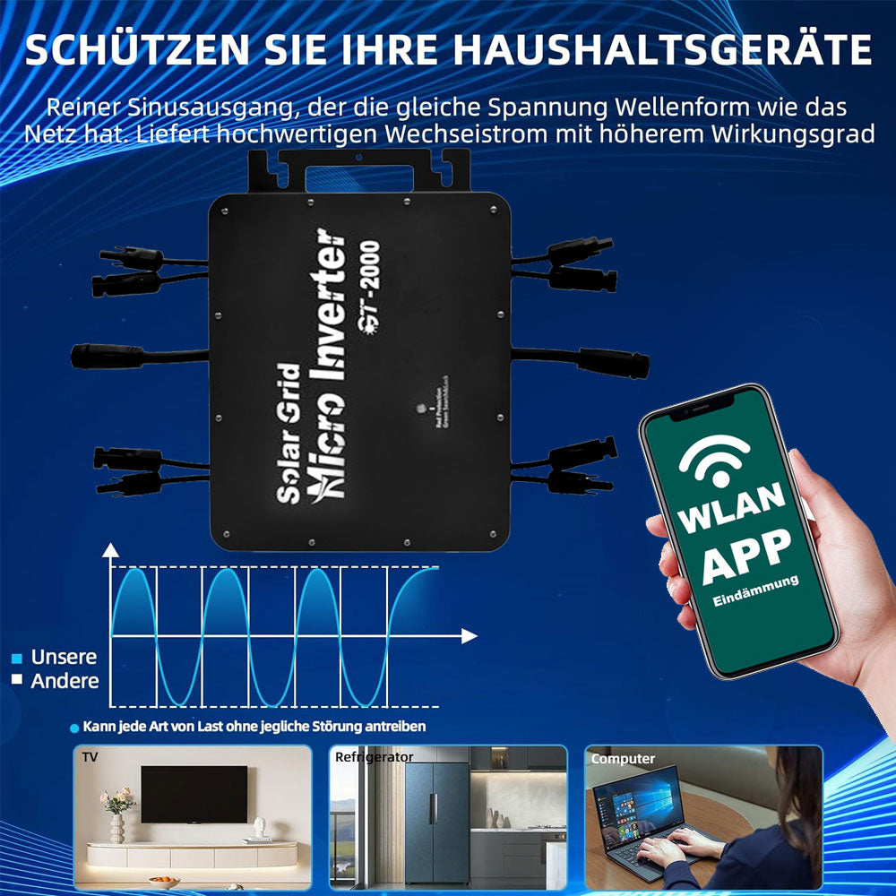 GT 2000W Mikro Wechselrichter integriertem WiFi für Balkonkraftwerk IP66
