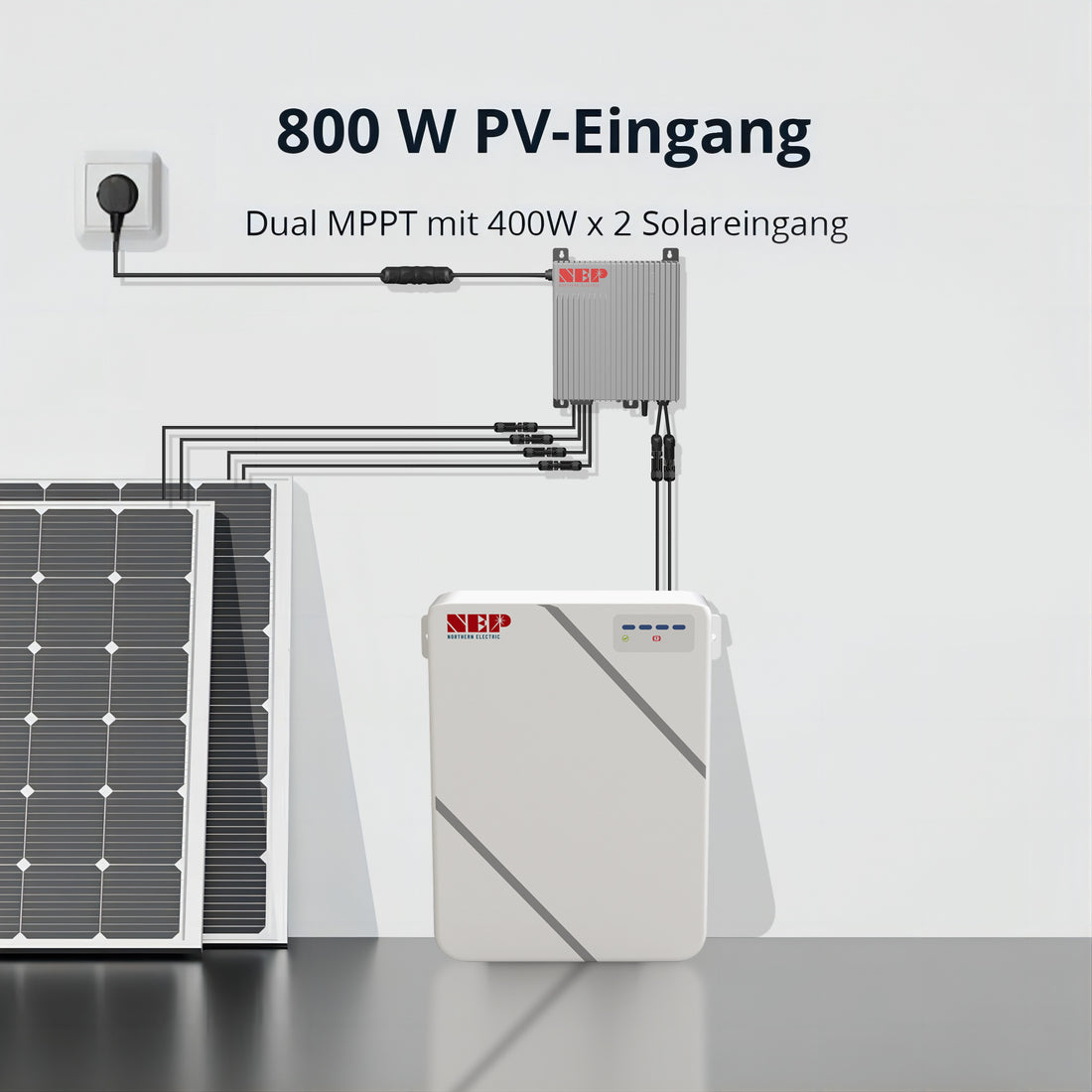 NEP BDH 800W Mikro Wechselrichter 5m Netzkabel VDE + 2.76KWH NEP Solarstromspeicher VDE
