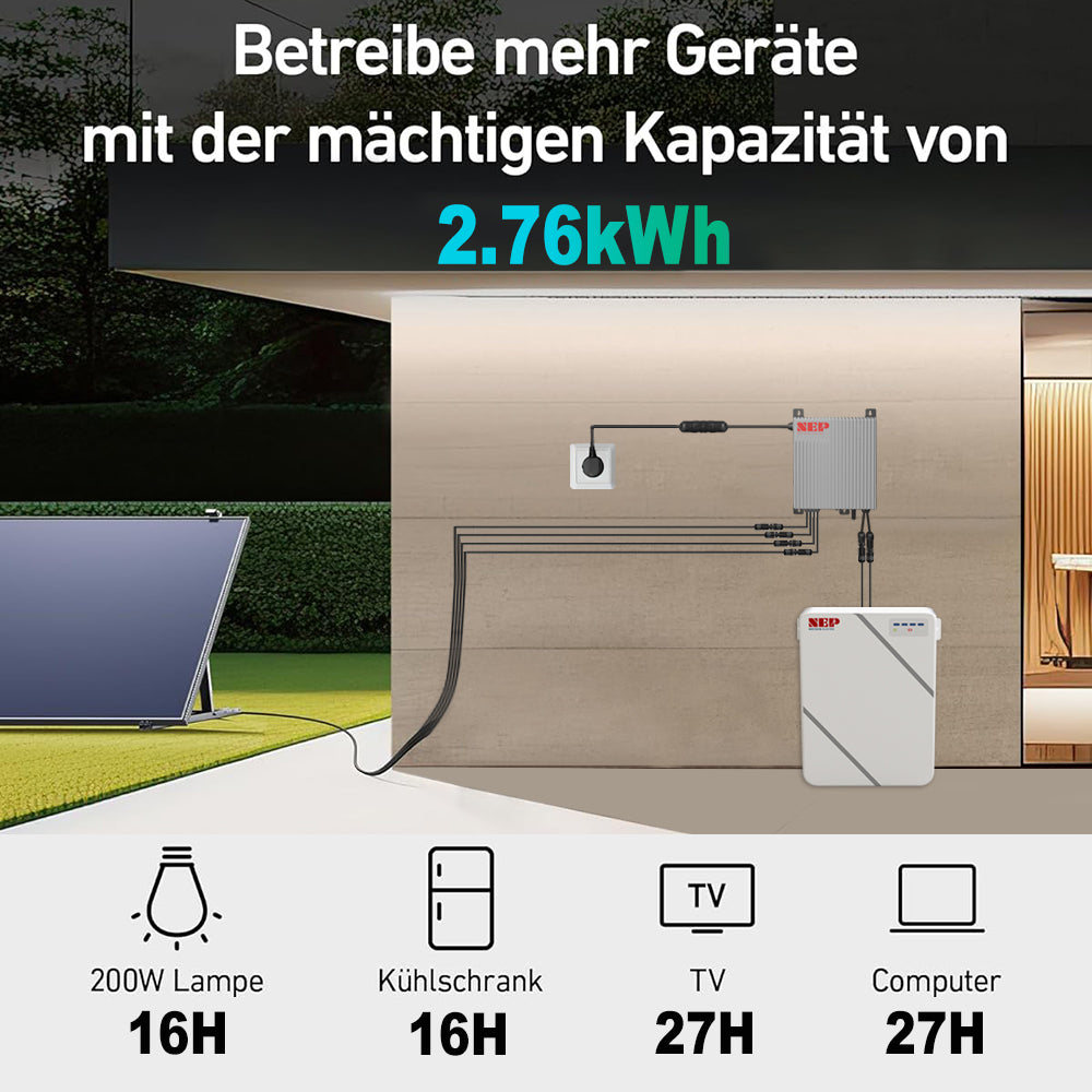2.76KWH NEP Solarstromspeicher Balkonkraftwerkspeicher VDE, balkonkraftwerk 2025