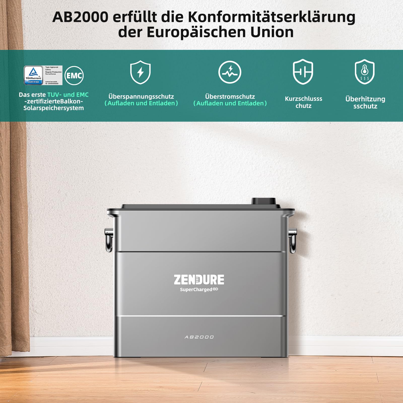 Zendure AB2000, Speicher für SolarFlow Balkonkraftwerk, 1920 Wh LiFePO4 Akku, 7680Wh Erweiterbare Kapazität, Wasserdicht IP65, Einfache Installation