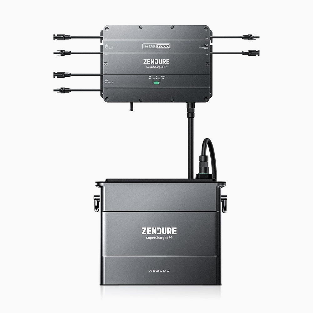 Zendure SolarFlow Balkonkraftwerk mit Speicher, HUB 2000 mit 1800W Solar Eingang, AB2000 1920Wh LiFePO4 Akku, mit Shelly Plus Plug S, 1200W Ausgang, IP65