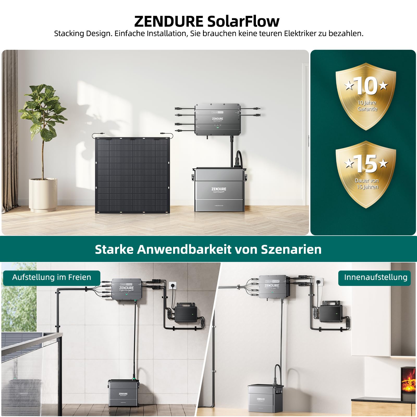 Zendure SolarFlow Balkonkraftwerk mit Speicher, HUB 2000 mit 1800W Solar Eingang, AB2000 1920Wh LiFePO4 Akku, mit Shelly Plus Plug S, 1200W Ausgang, IP65