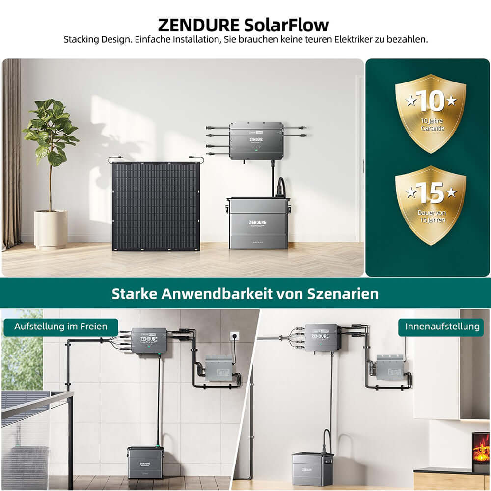 Zendure SolarFlow mit Speicher, SPD 800W Mikrowechselrichter HUB 2000 mit 1800W Solar Eingang, AB2000 1920Wh LiFePO4 Akku