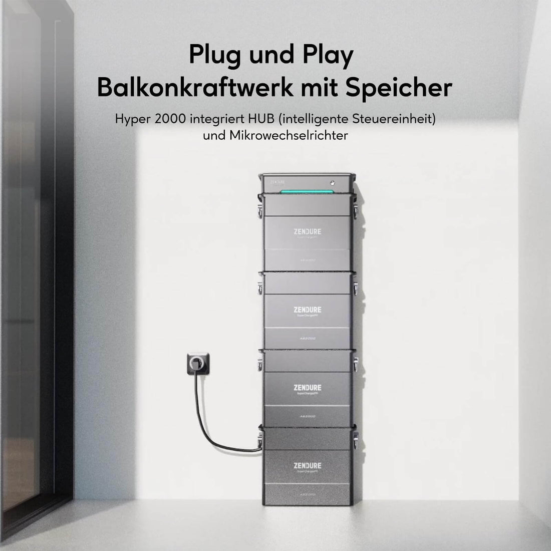 Zendure SolarFlow Balkonkraftwerk, Hyper 2000 mit 1800W Solar Eingang Eingebaute Mikrowechselrichter 4x AB2000 7680Wh
