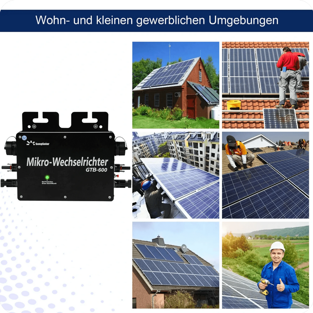 GTB 600W Reine Sinuswelle Smart Micro Wechselrichter Netzwechselrichter mit WIFI IP65-SongSolar