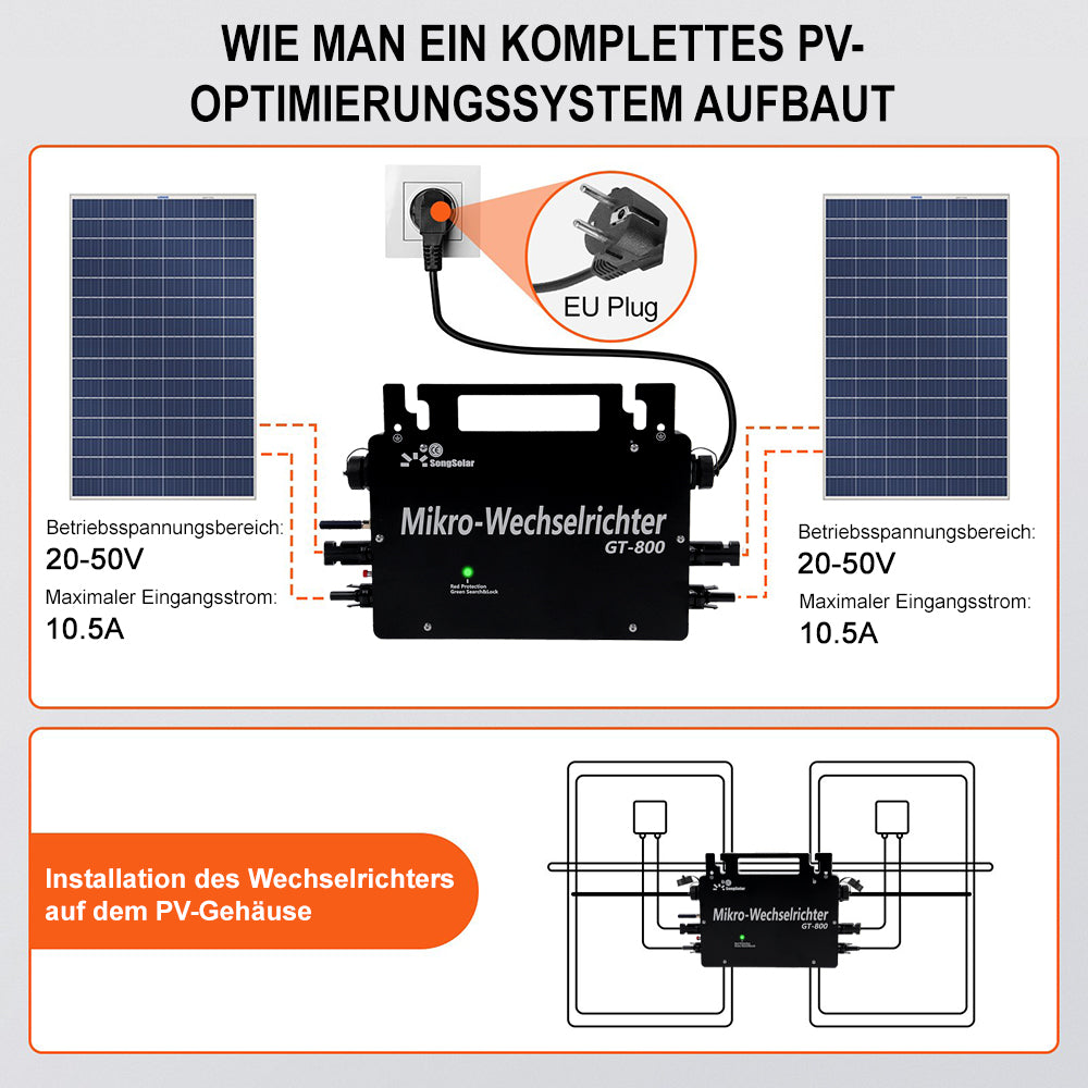 GT 800W Microwechselrichter Reinesinuswelle Smart VDE