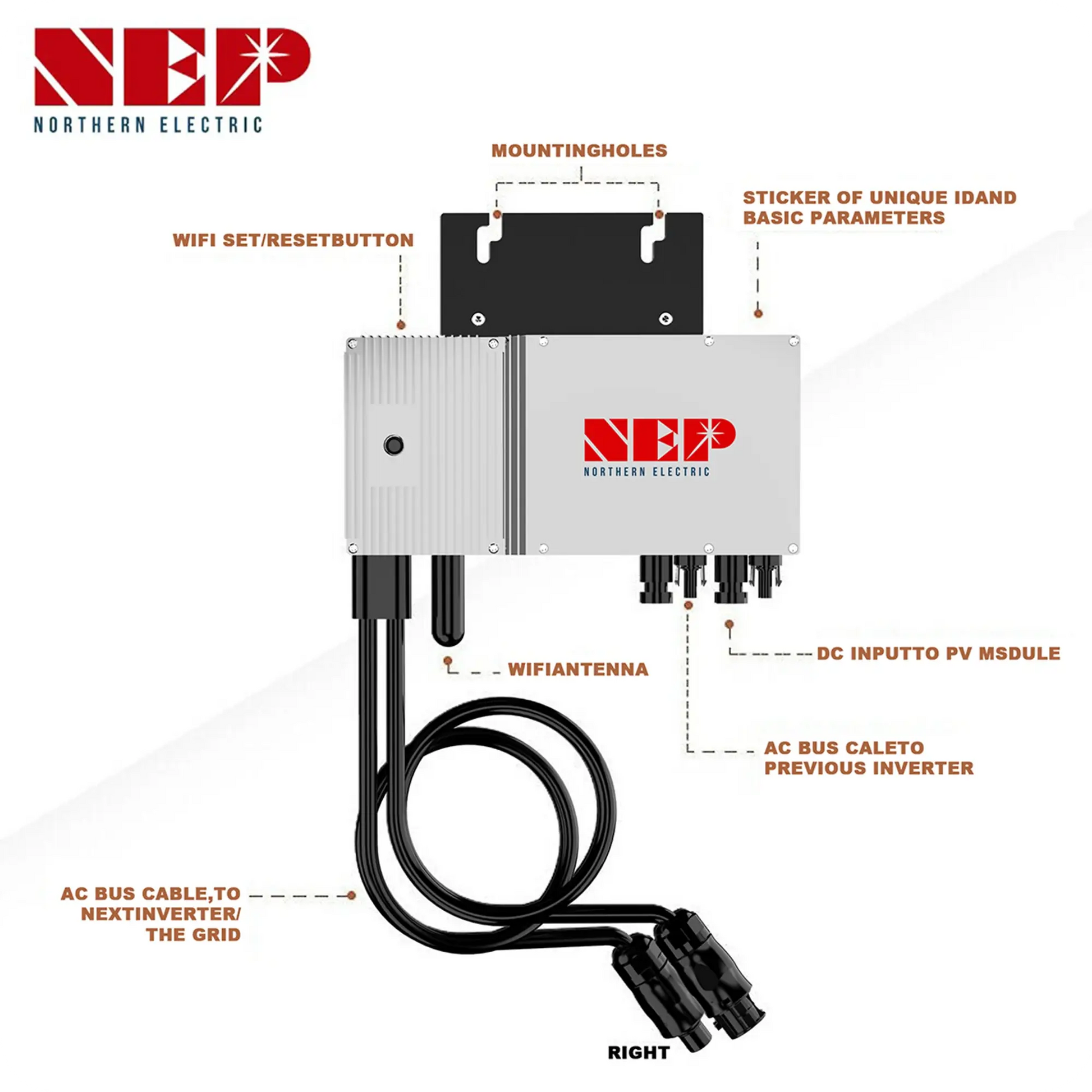 NEP 600W Reine Sinuswelle Smart Micro Wechselrichter Netzwechselrichter mit WIFI IP67 - SongSolar