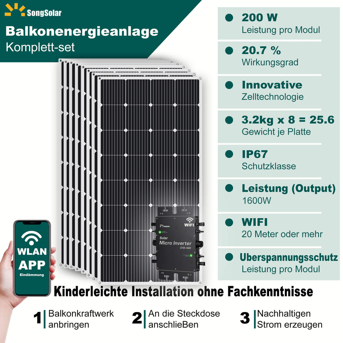 Balcony power plant 1600 watts / 1600 watt solar system Song-Solar GTB 1600W