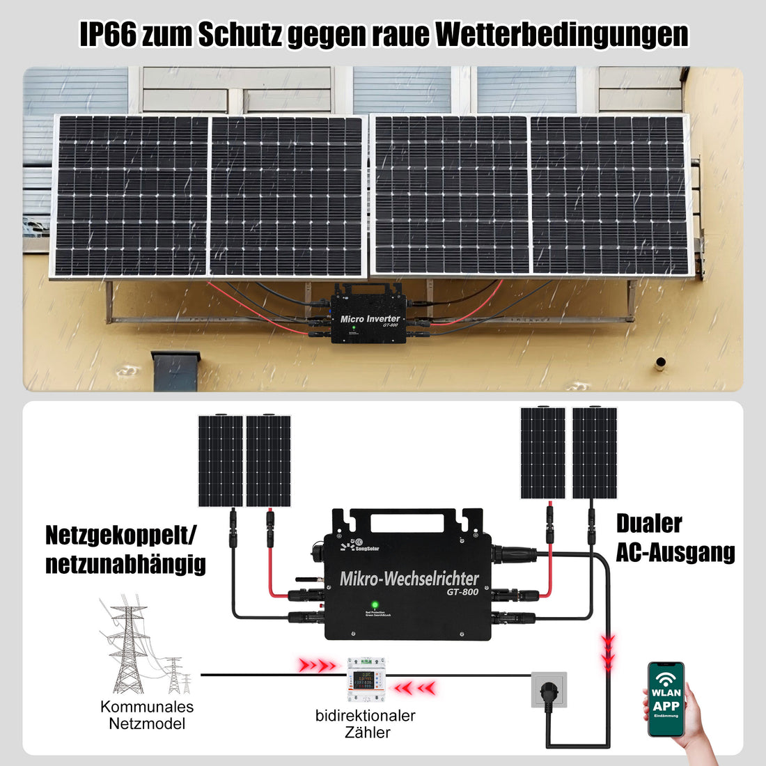 GT 800W Microwechselrichter Reinesinuswelle Smart VDE