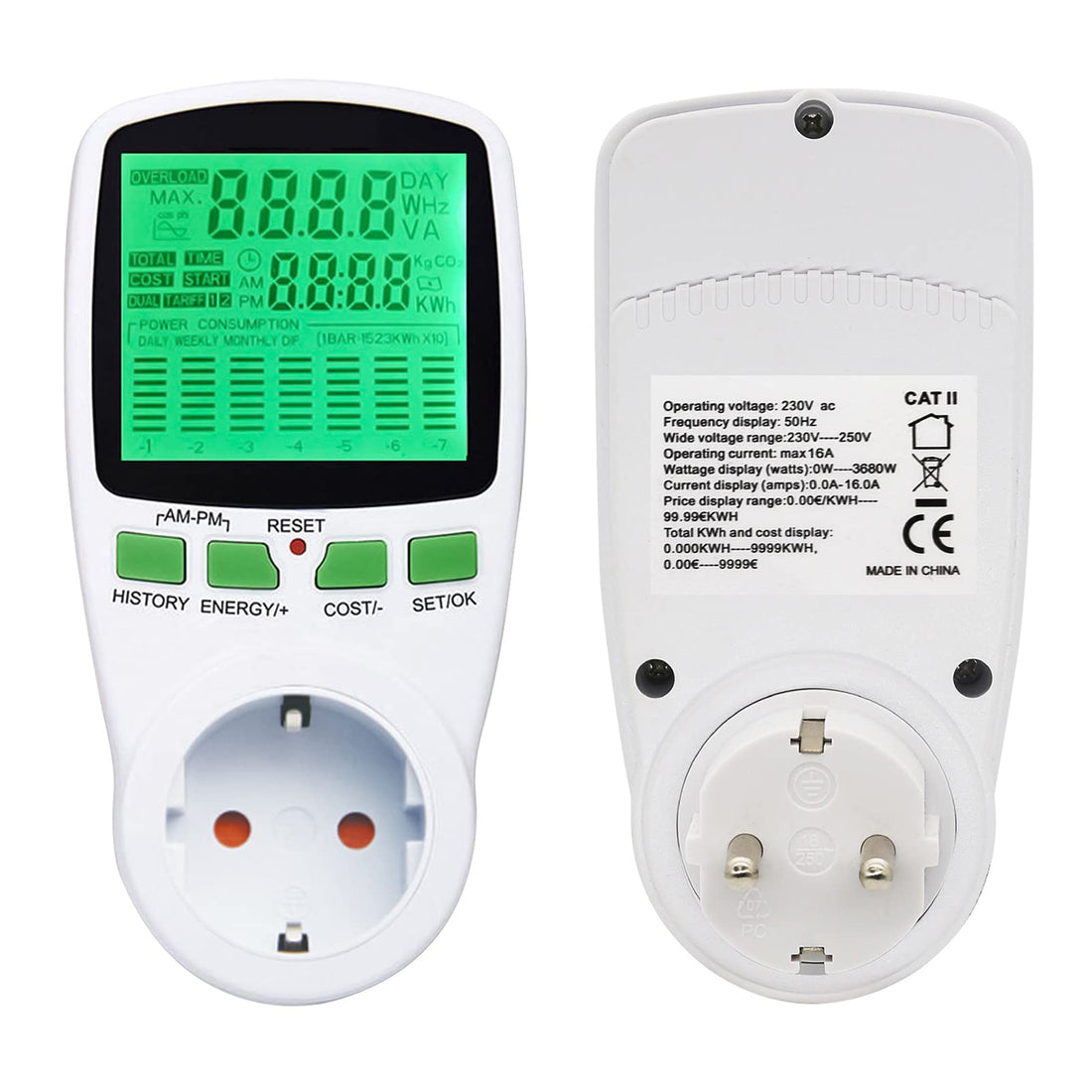 Electricity meter socket 3680W 11 monitoring modes
