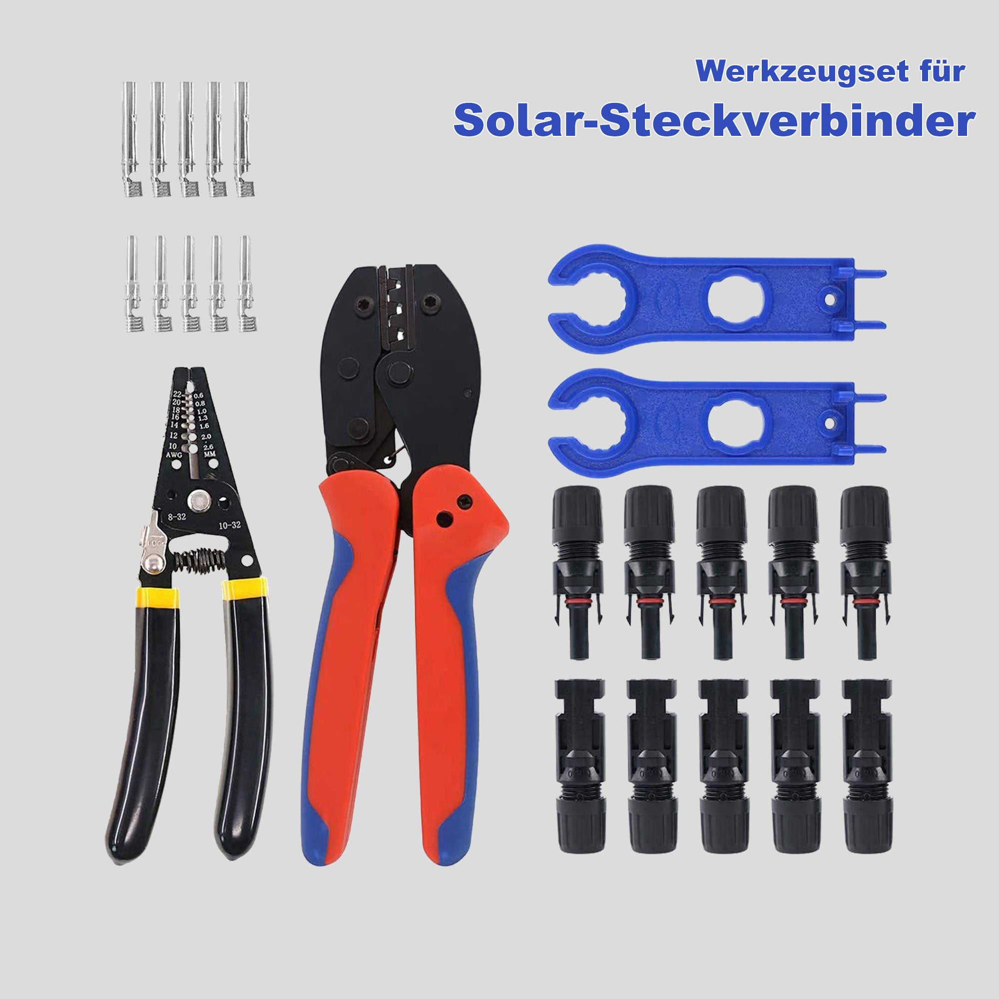 Solar Crimping Tool 5 Pairs Male &amp; Female Solar Panel Wire Connectors 2pcs Solar Connection Wrench Tool Set 